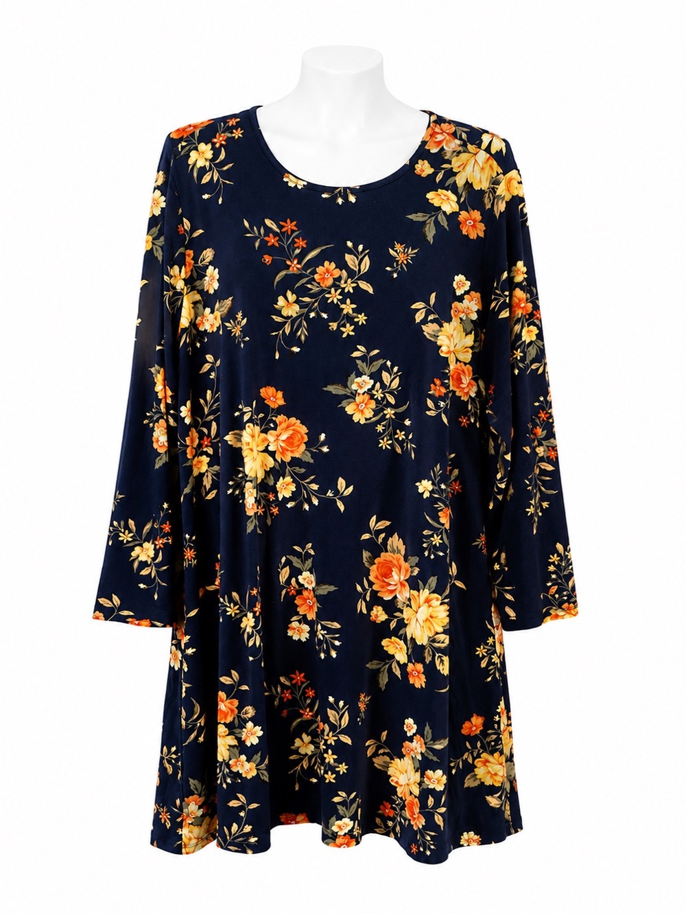 Size XXL Old Navy Women’s Floral Swing‎ Dress Navy Orange Long Sleeve Plus